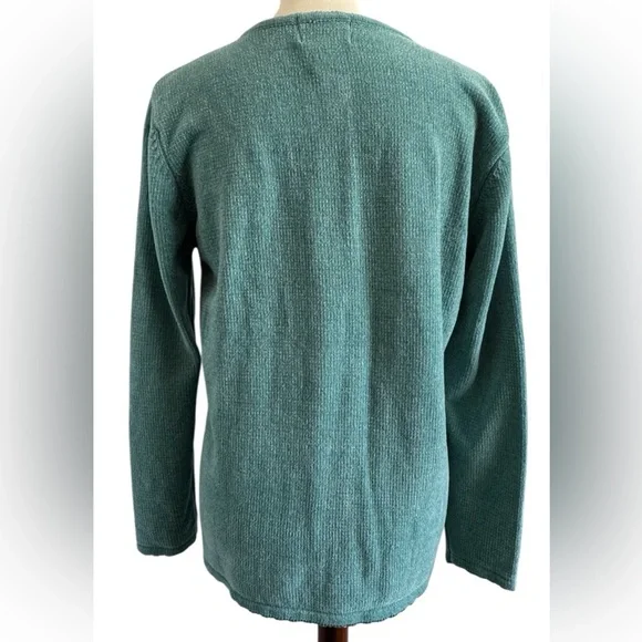 Vintage Jenny Teal Granny Core Button Pockets Beaded Knit Cardigan Size Medium - Picture 5 of 13